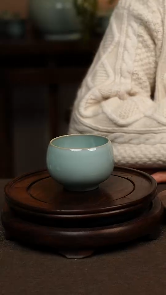 瓷片天青色全手工大禅定杯150ml微瑕不带礼盒