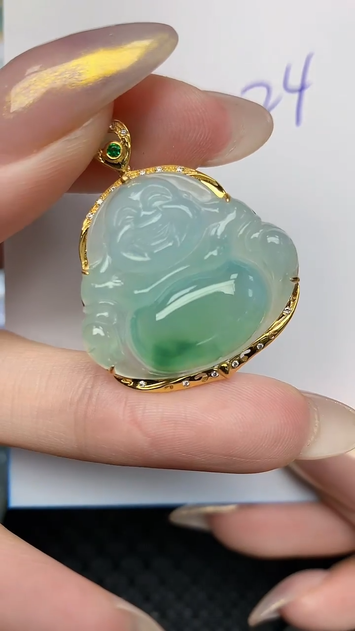 【闪购商品】翡翠颈饰18K金镶嵌天然翡翠A货