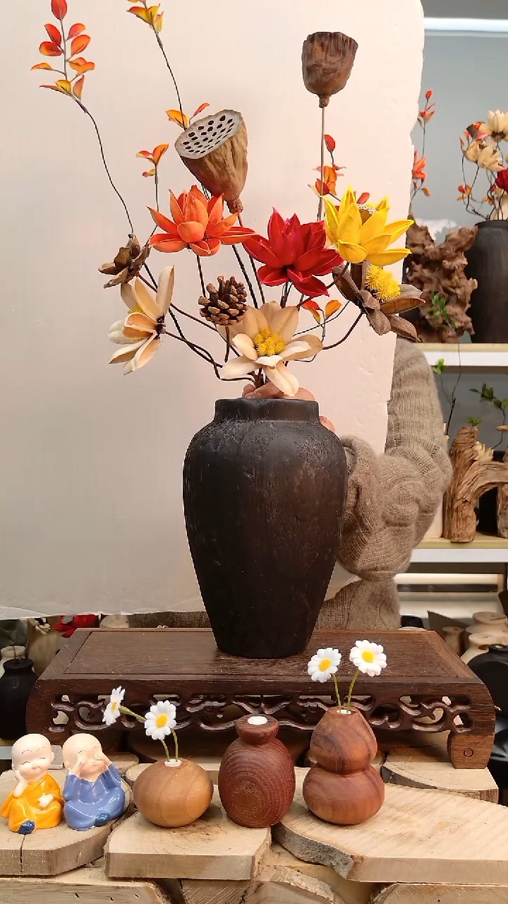 木实木花瓶，自然裂纹，直播间一物一拍