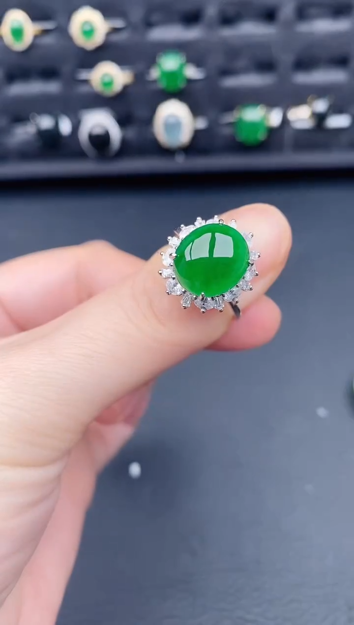 银S925镶嵌戒指翡翠天然a货翡翠136