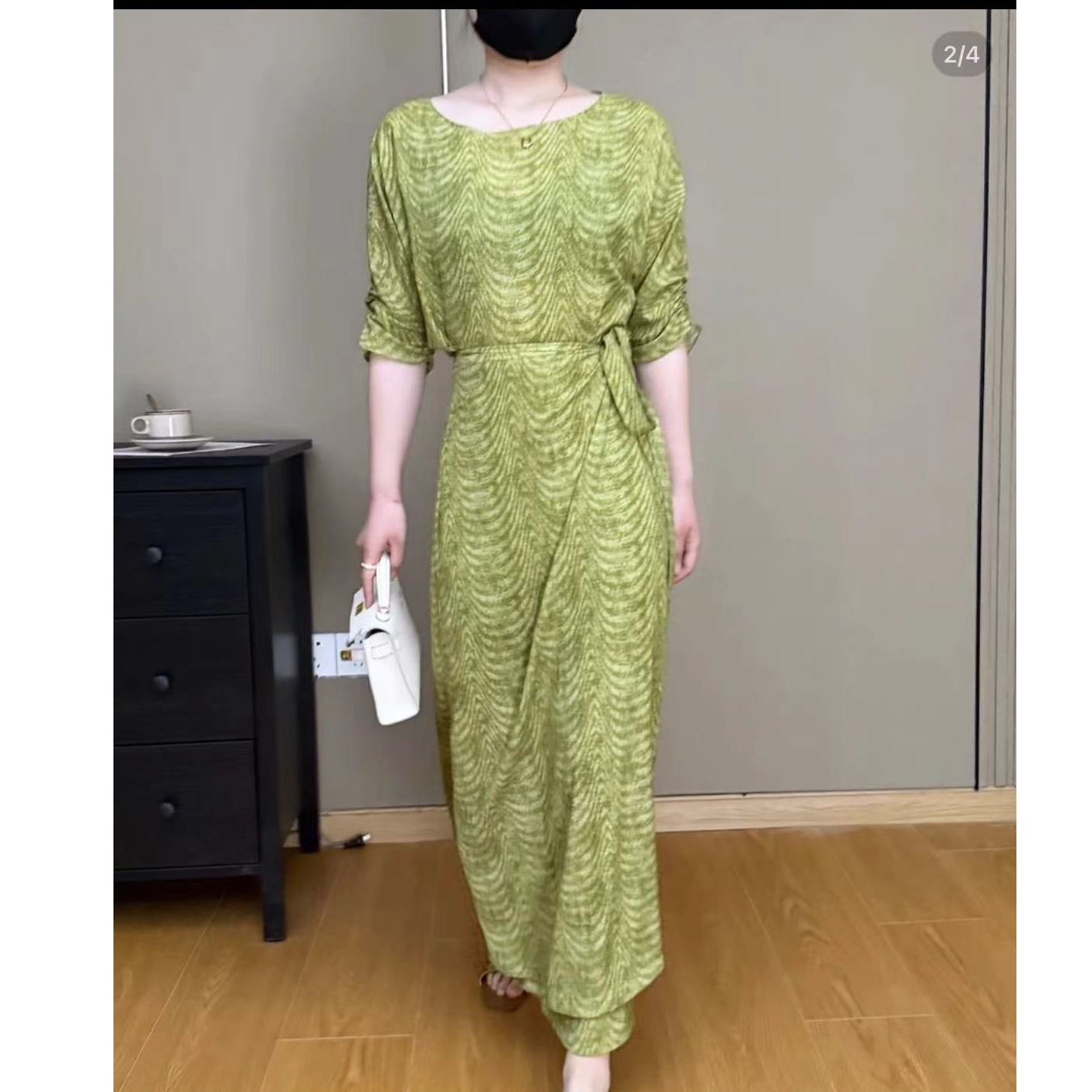 【绿野仙踪】ZX6405夏装气质显瘦一片式裹裙系带连衣裙过膝长裙