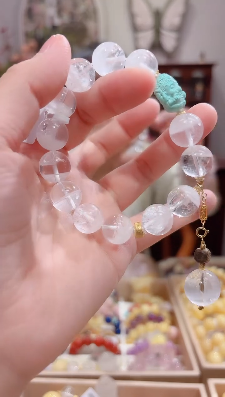 【闪购商品】水晶手链18K金镶嵌特级5A全净体白幽灵13.8