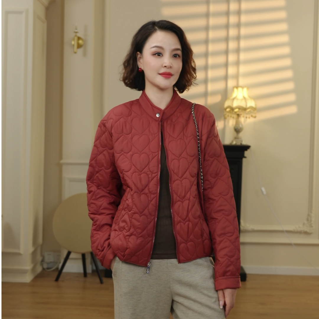 【橘猫美依】秋冬新款棉衣女爱心绗绣棉服外套女QT308