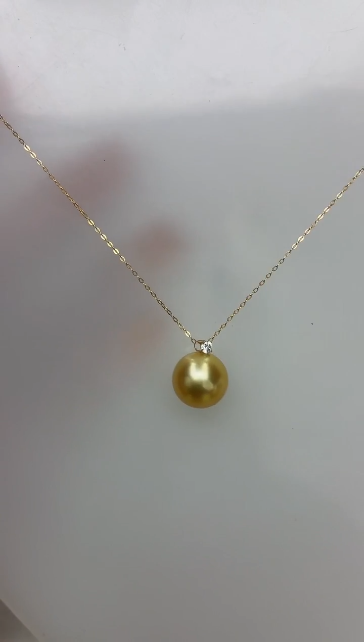 18K金镶嵌DA海水珍珠金珠吊坠13-14 y644