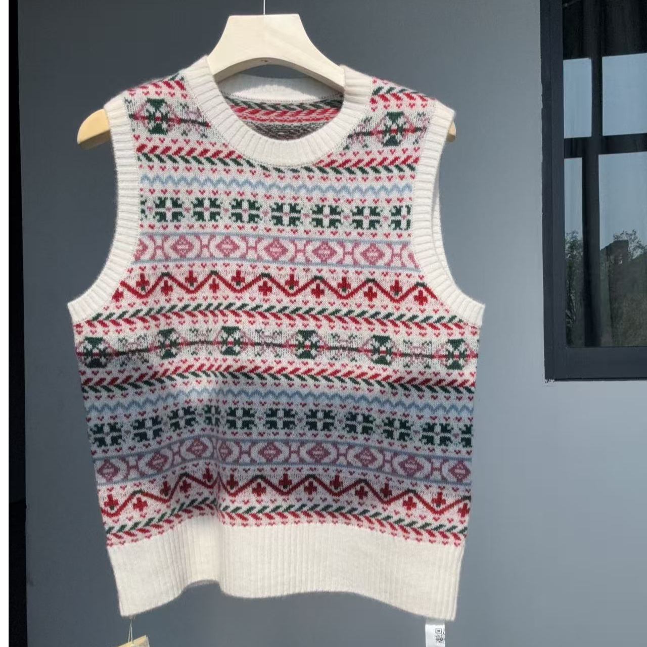 【百分百山羊绒】251092重工费尔岛提花款羊绒马甲时尚百搭