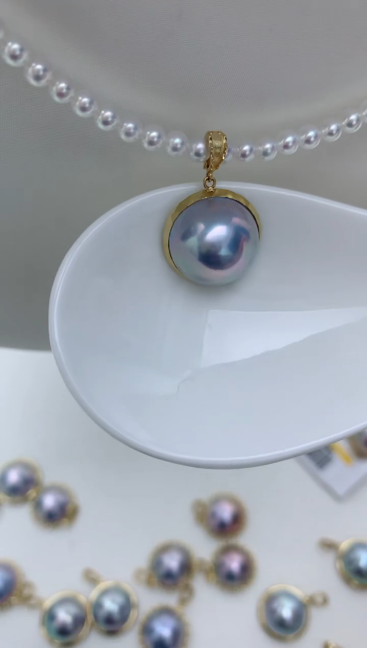 18K金镶嵌拼合珍珠（马贝珠）吊坠(不含链)q13 