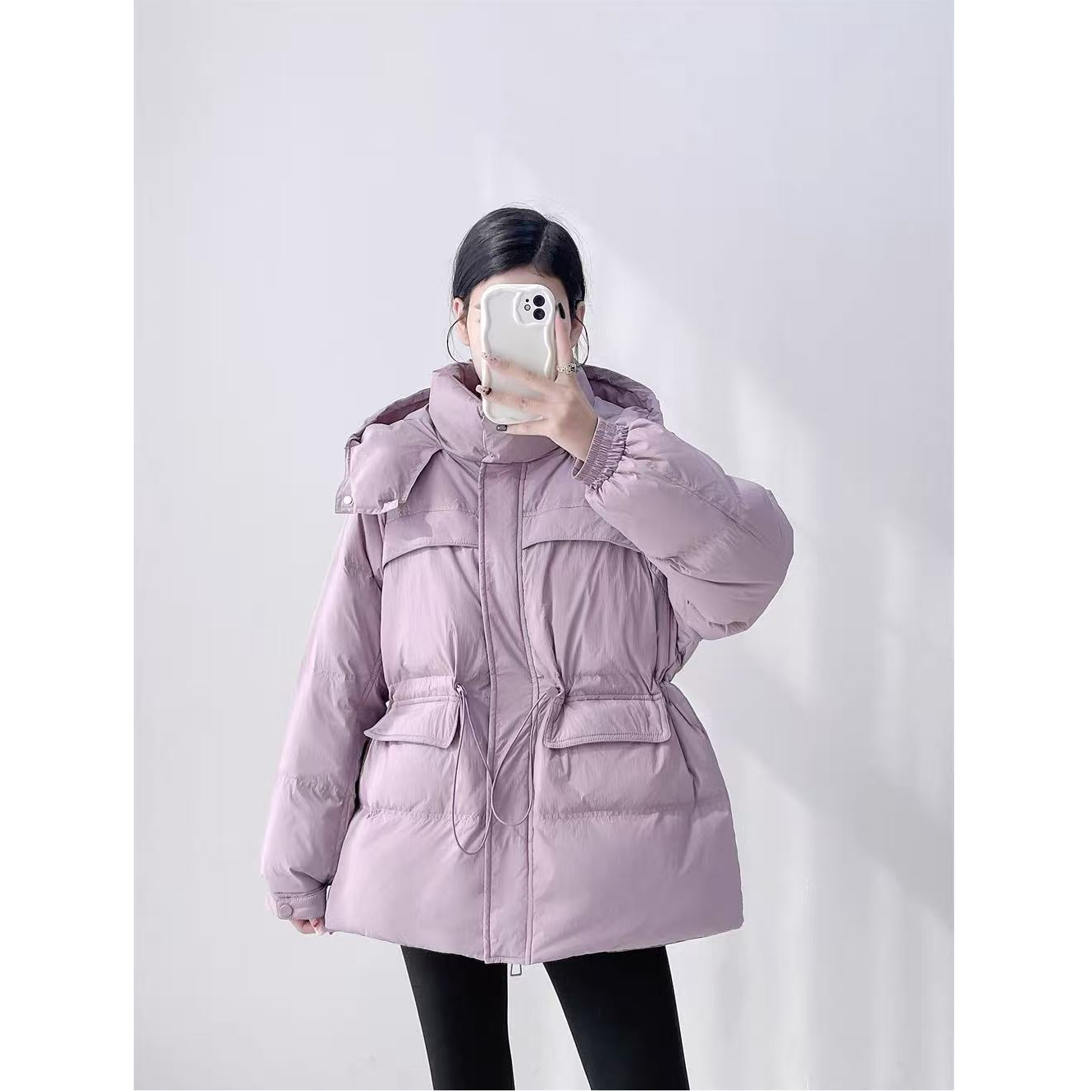 冬季新款女连帽时尚冬季冬装收腰中长款韩系外套