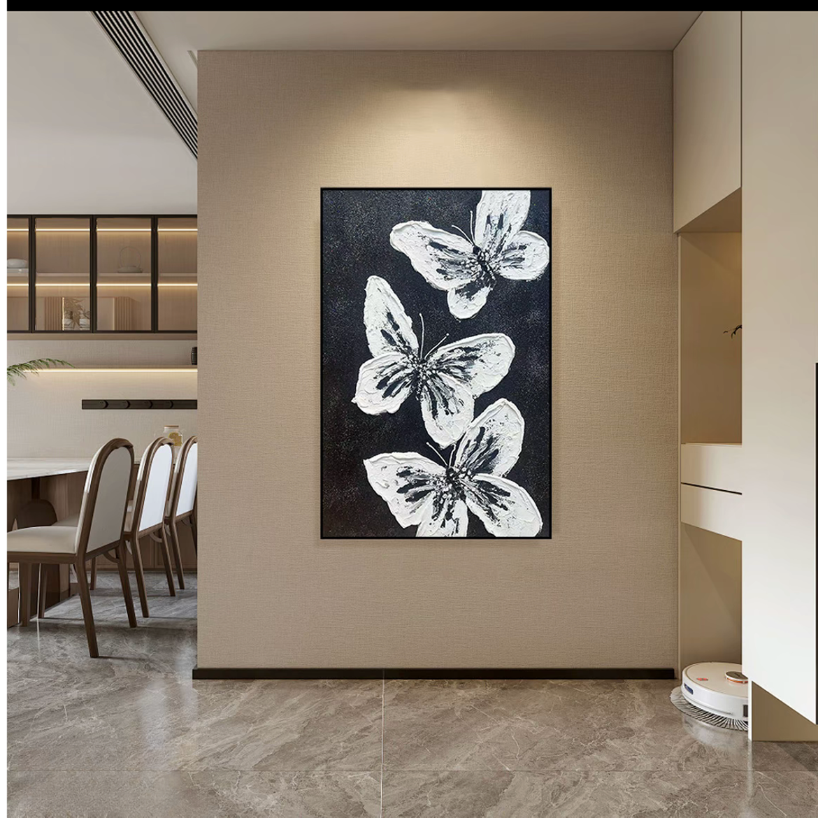 y103轻奢黑白蝴蝶抽象装饰画黑白风客厅沙发背景墙壁画玄关