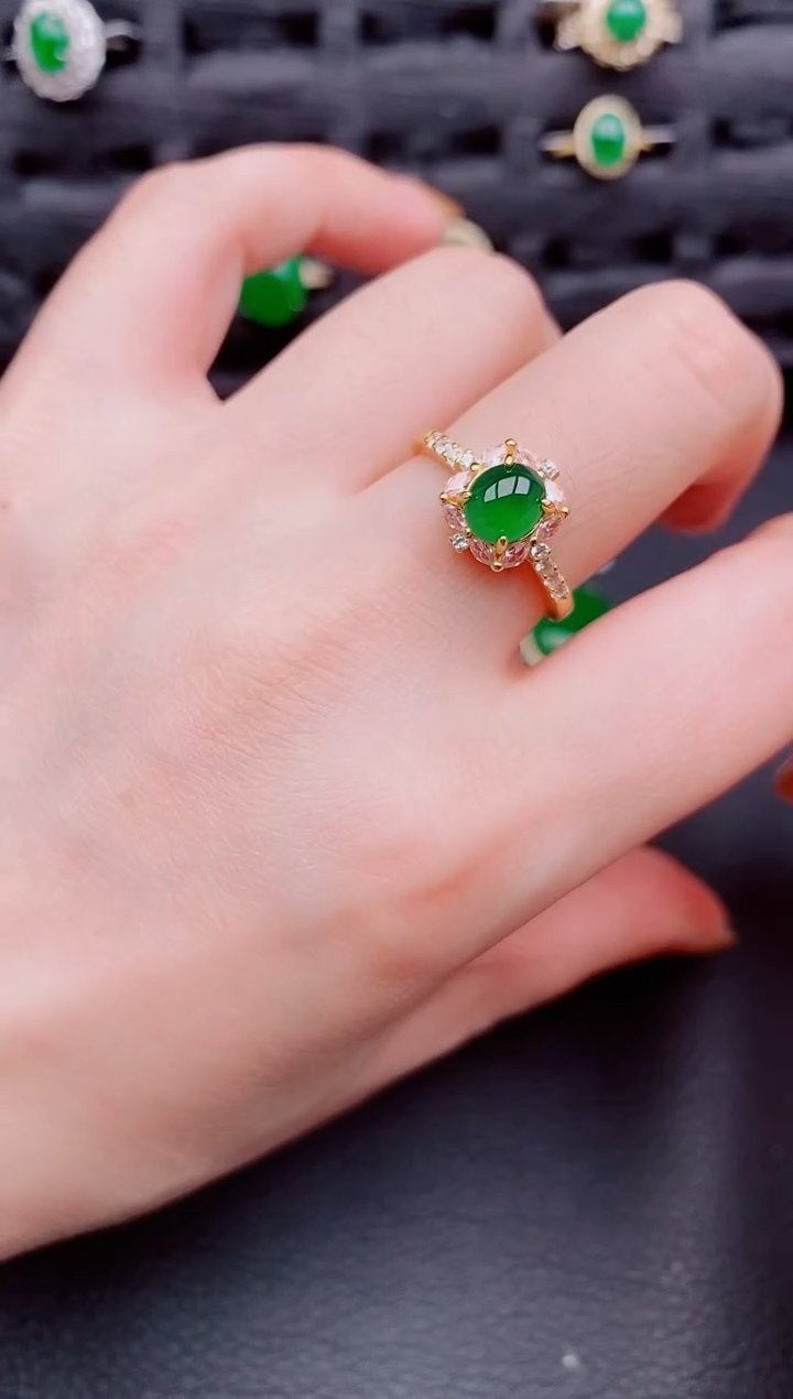 【闪购商品】翡翠戒指银S925镶嵌天然a货翡翠474