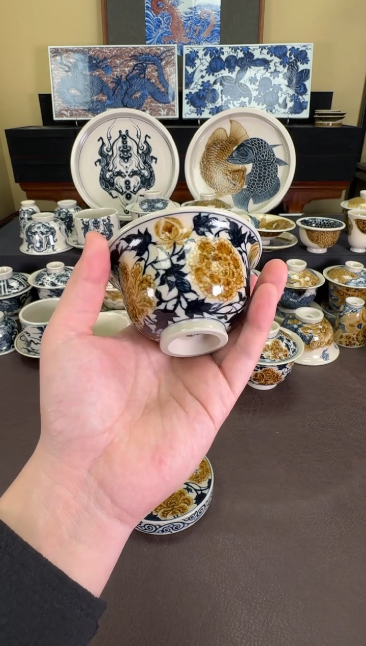 【闪购商品】二号釉牡丹纹压手杯