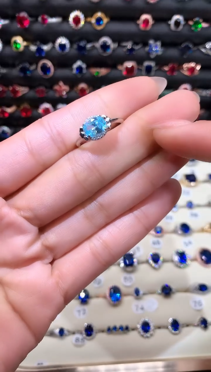 【闪购商品】海蓝宝石戒圈银S925镶嵌68
