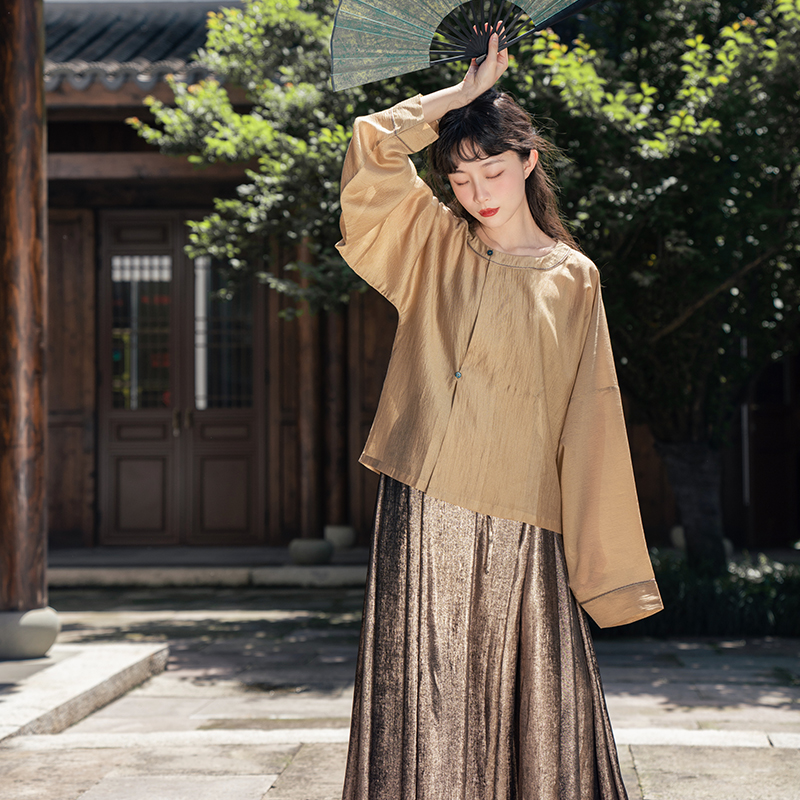 谜阿凰【逍遥游】唐制圆领汉服上衣春夏国风小众超仙女款打底衫