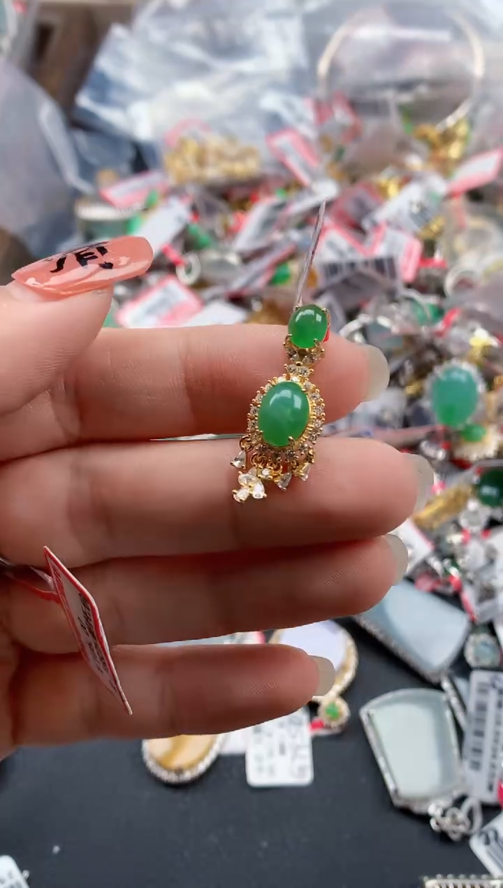 银S925镶嵌戒指翡翠天然A货缅甸翡翠