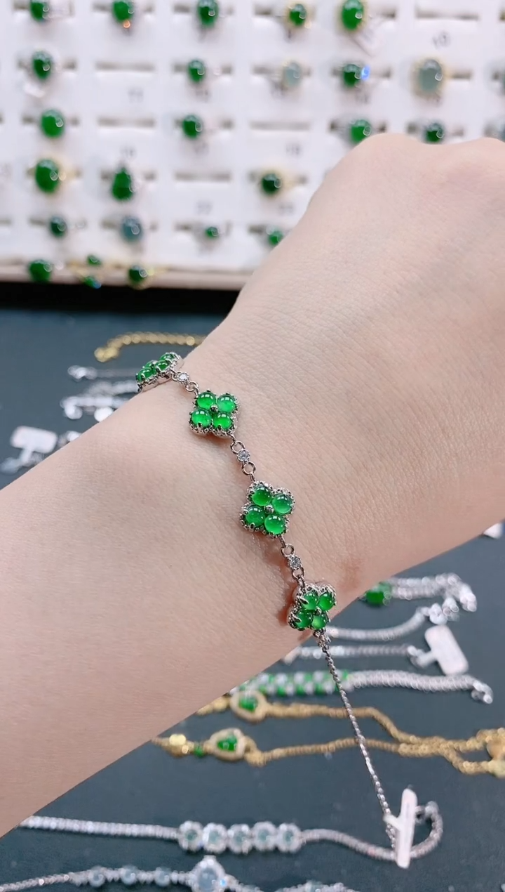 【闪购商品】翡翠手链银S925镶嵌天然翡翠