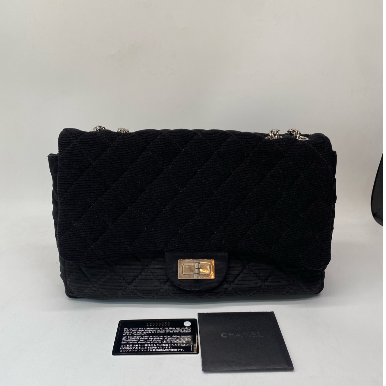 95新 Chanel/香奈儿 布面黑银2.55口盖包链条包