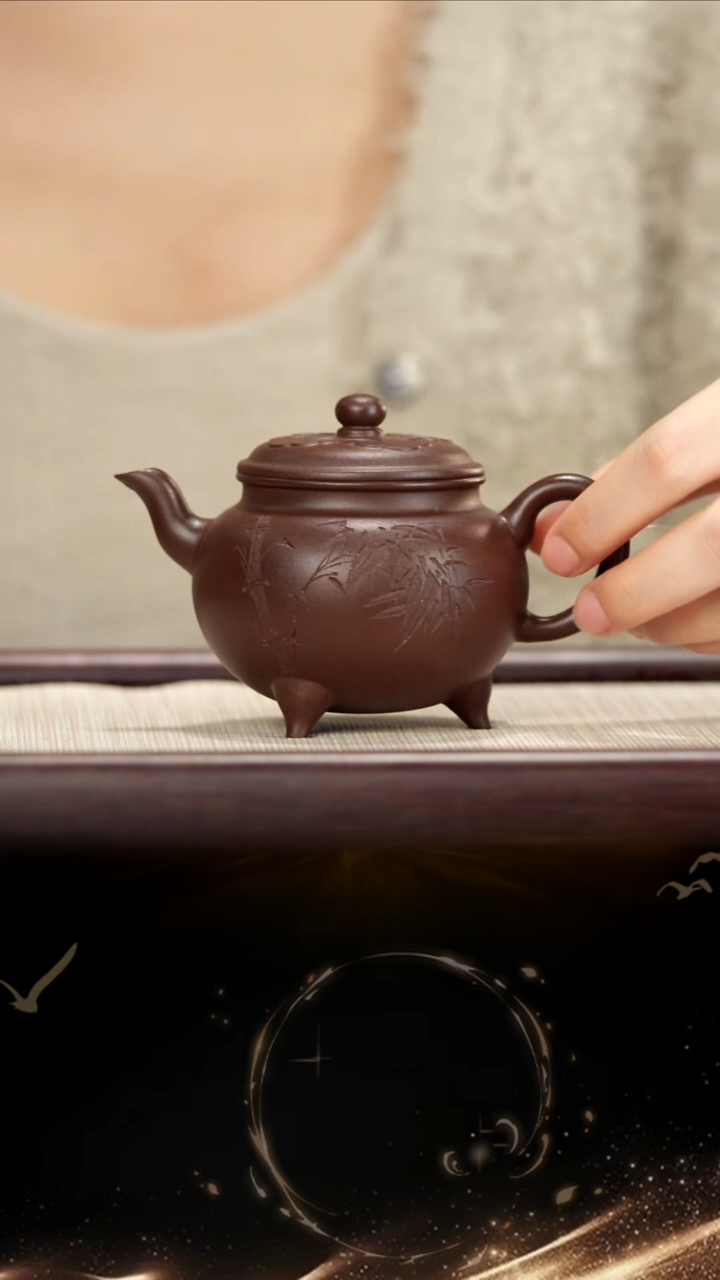 茶壶紫砂9号FJP紫泥刻竹大彬如意150cc