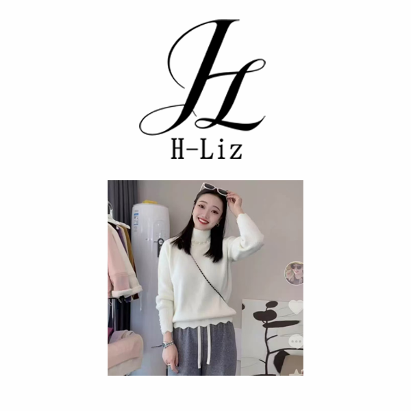 【H-Liz】8023秋冬女装新款钉珠半高领打底显瘦减龄上衣