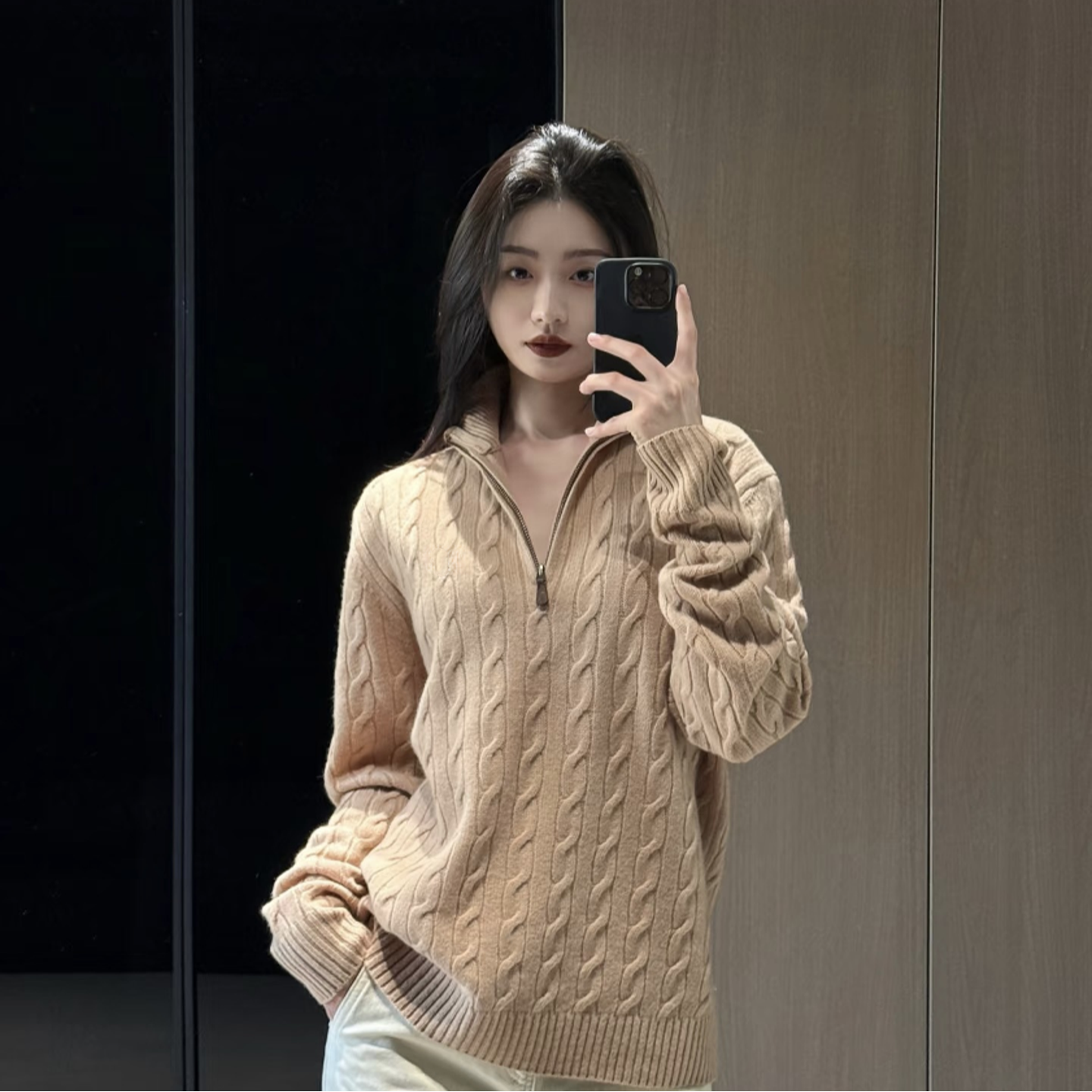 羊毛羊绒情侣男女同款半拉链针织长袖刺绣秋季衫时尚冬季宽松套头