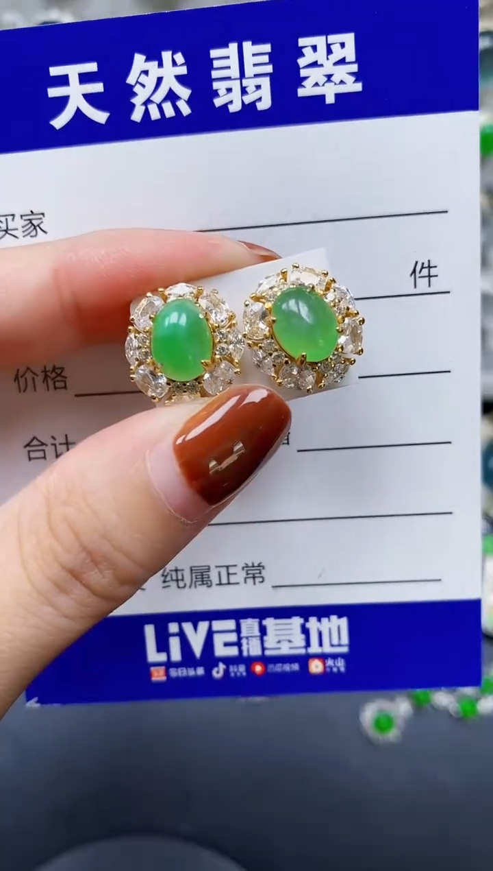 翡翠银S925镶嵌耳饰101