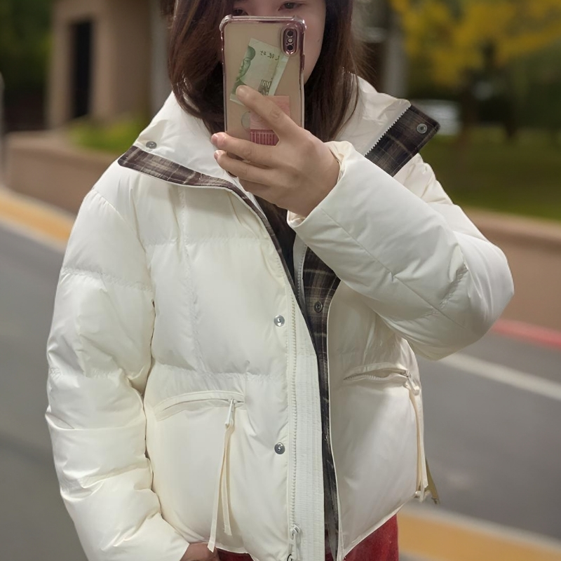 插肩袖保暖常规款拉链纯色女装羽绒服休闲立领轻薄