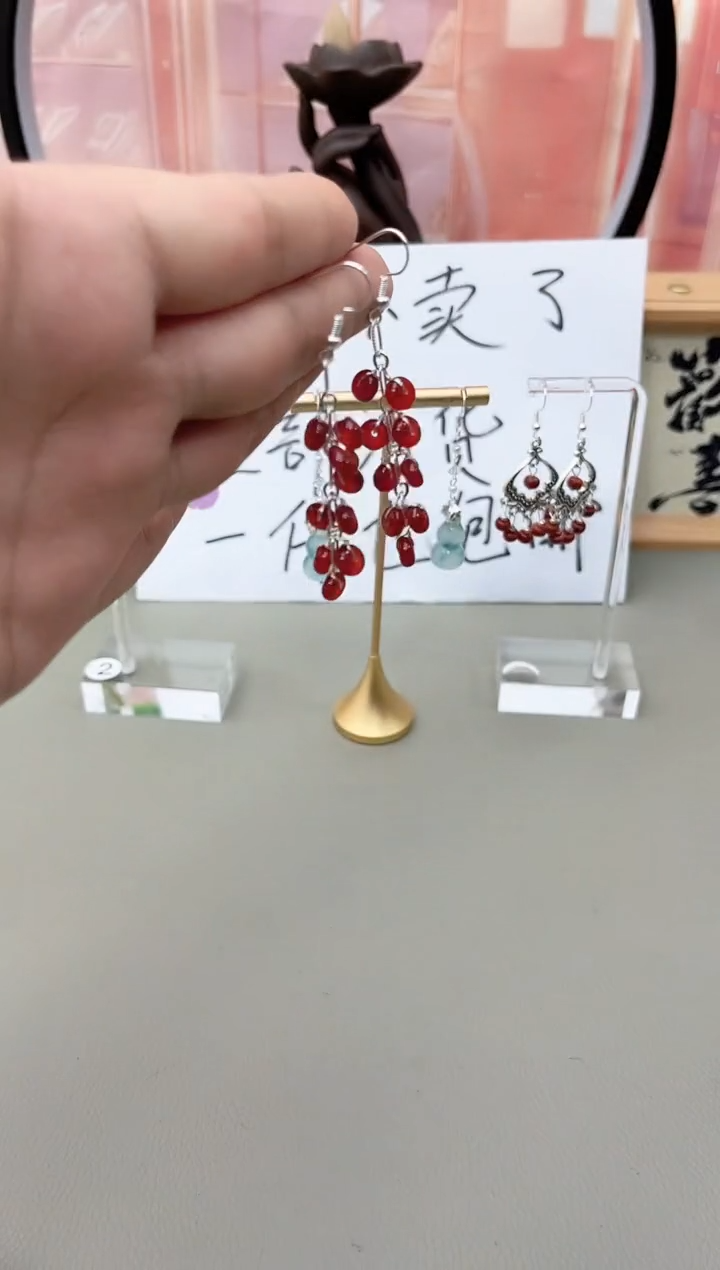 银S925镶嵌耳坠玛瑙/玉髓h701