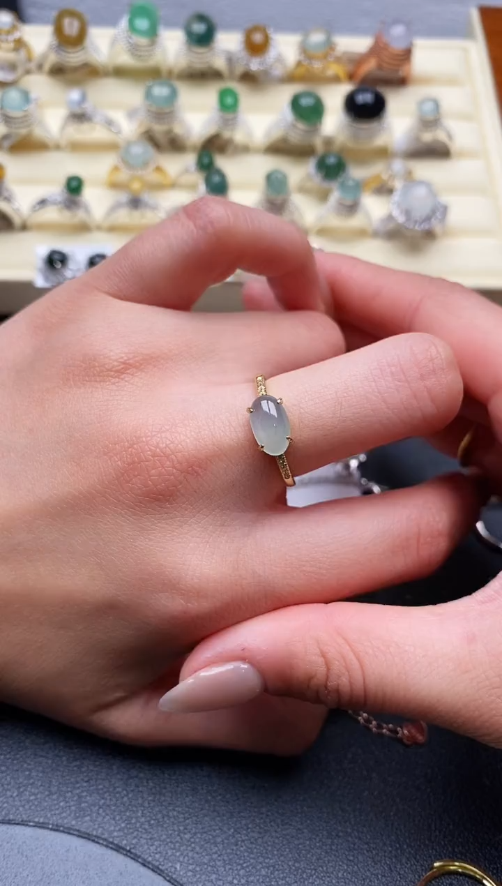 【闪购商品】翡翠戒指银S925镶嵌缅甸翡翠3   5+7