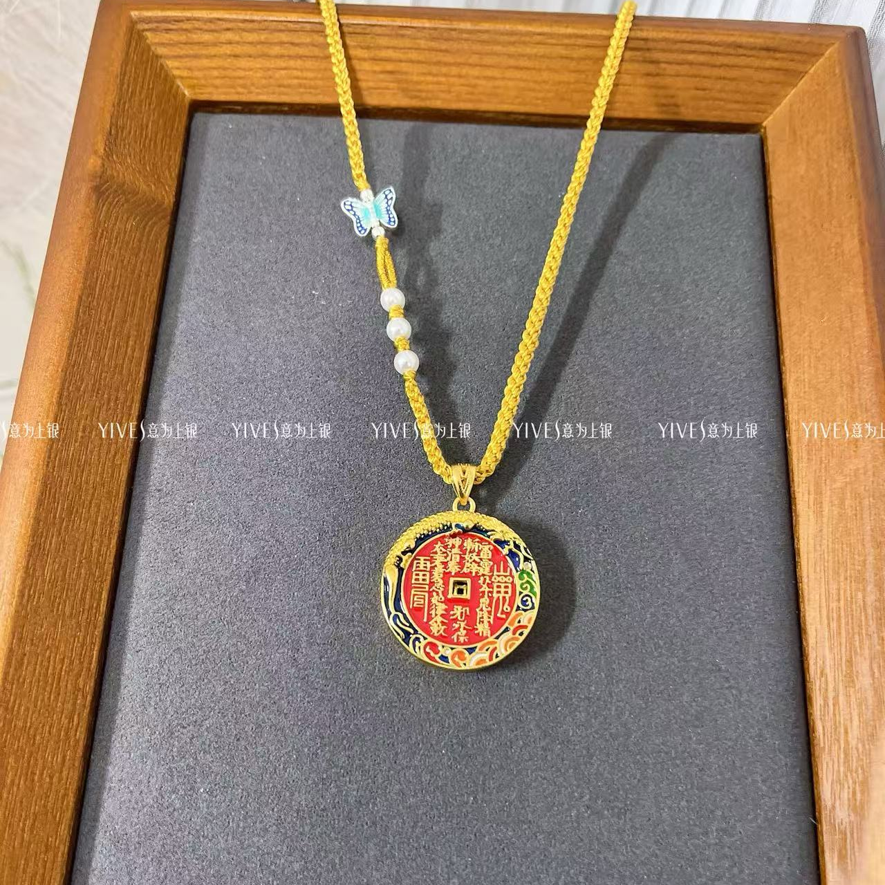 吊坠足银 足银山花钱圆牌吊坠国潮风新中式