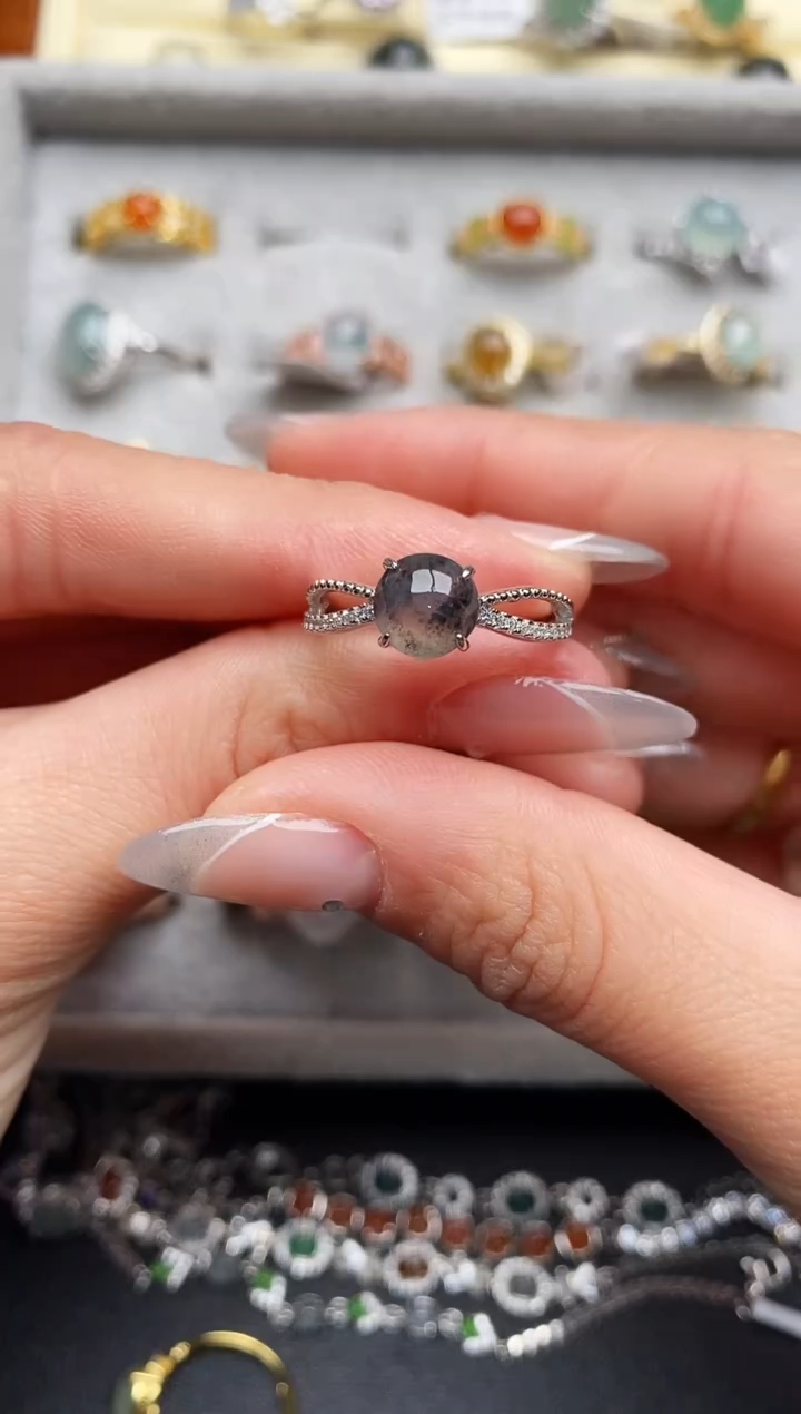 【闪购商品】翡翠戒指银S925镶嵌66666666+6