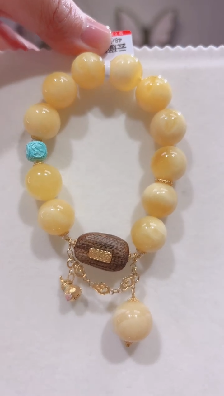 【闪购商品】蜜蜡手链18K金镶嵌白花蜡设计款