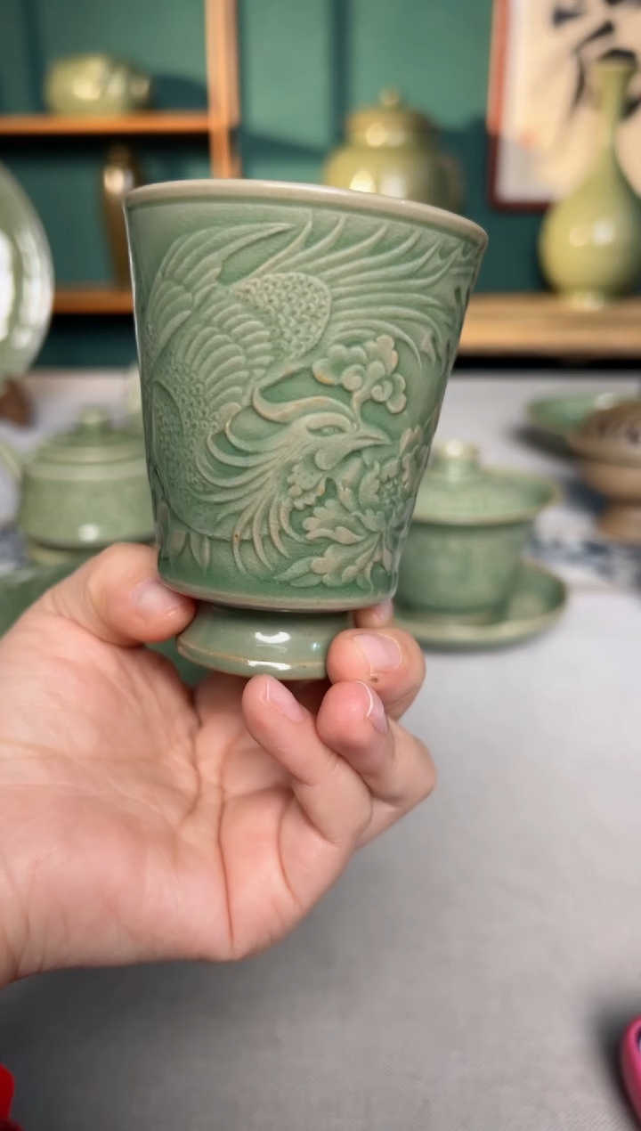 【闪购商品】其他耀州窑王彩虹剔花浮雕凤凰纹主人杯