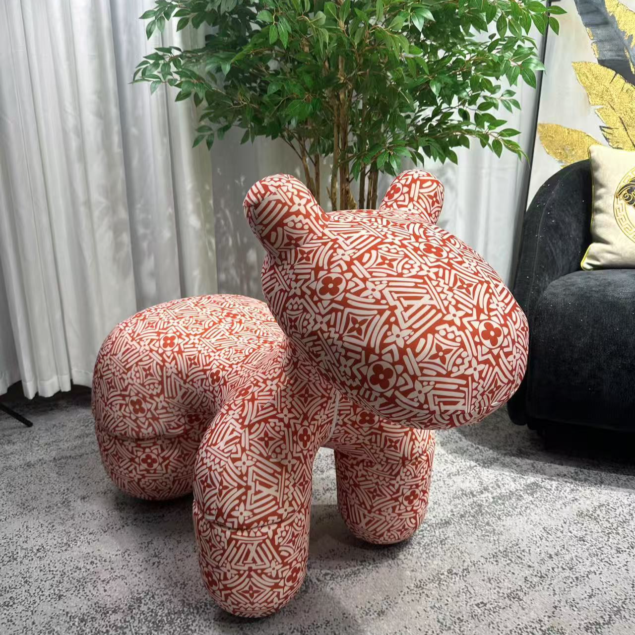 软意式移动民俗抽象图案布艺沙发休闲椅可爱轻奢卡通沙发椅