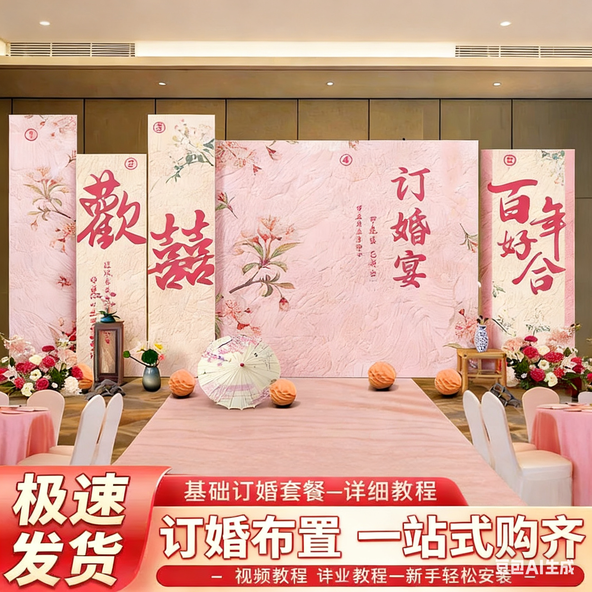 网红订婚宴布置装饰场景新款全套背景墙kt板订亲摆件台用品全套餐