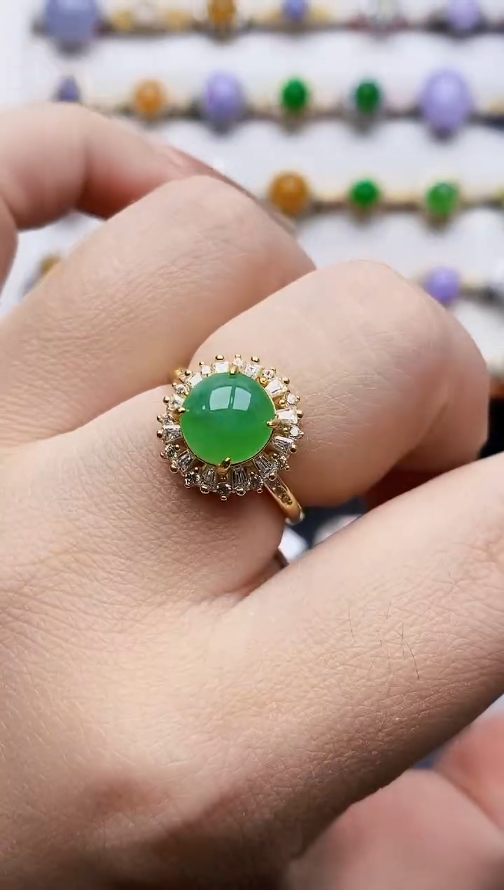 银S925镶嵌戒指翡翠0166