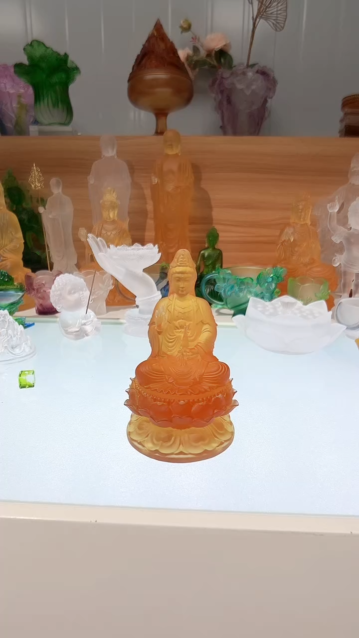 手工艺品琉璃琥珀色净瓶观音12公分