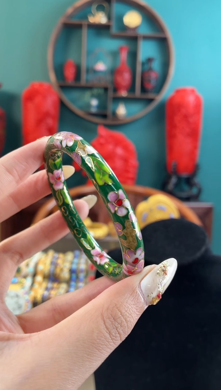 非遗手工景泰蓝细棍镯子绿色56-60