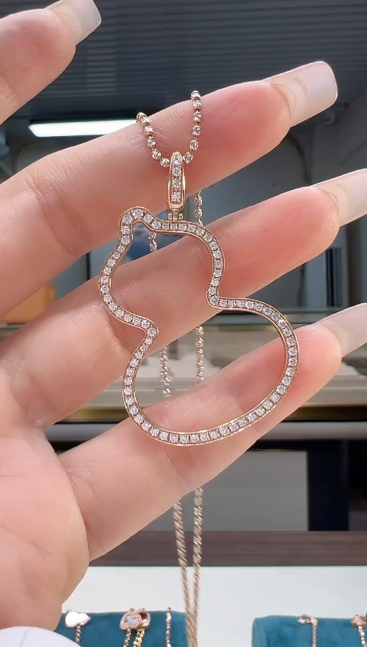 【闪购商品】钻石吊坠(不含链)18K金镶嵌镂空大葫芦吊坠K红