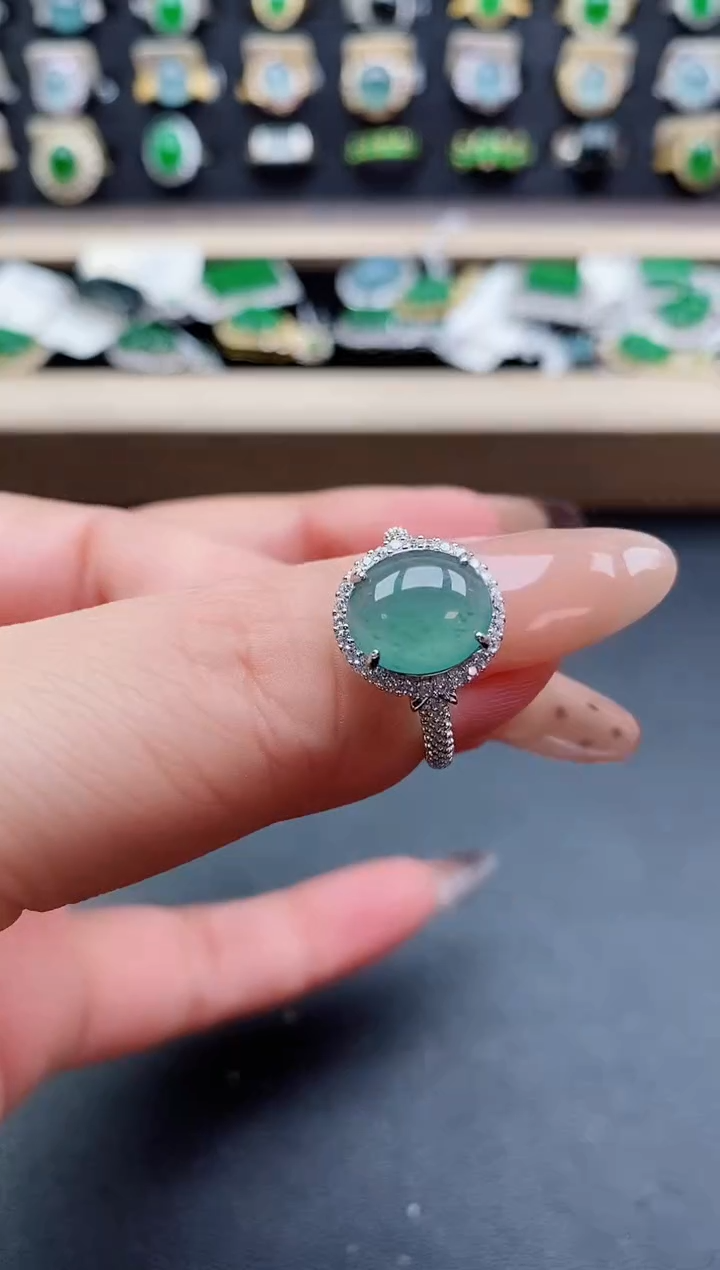 银S925镶嵌戒指翡翠1