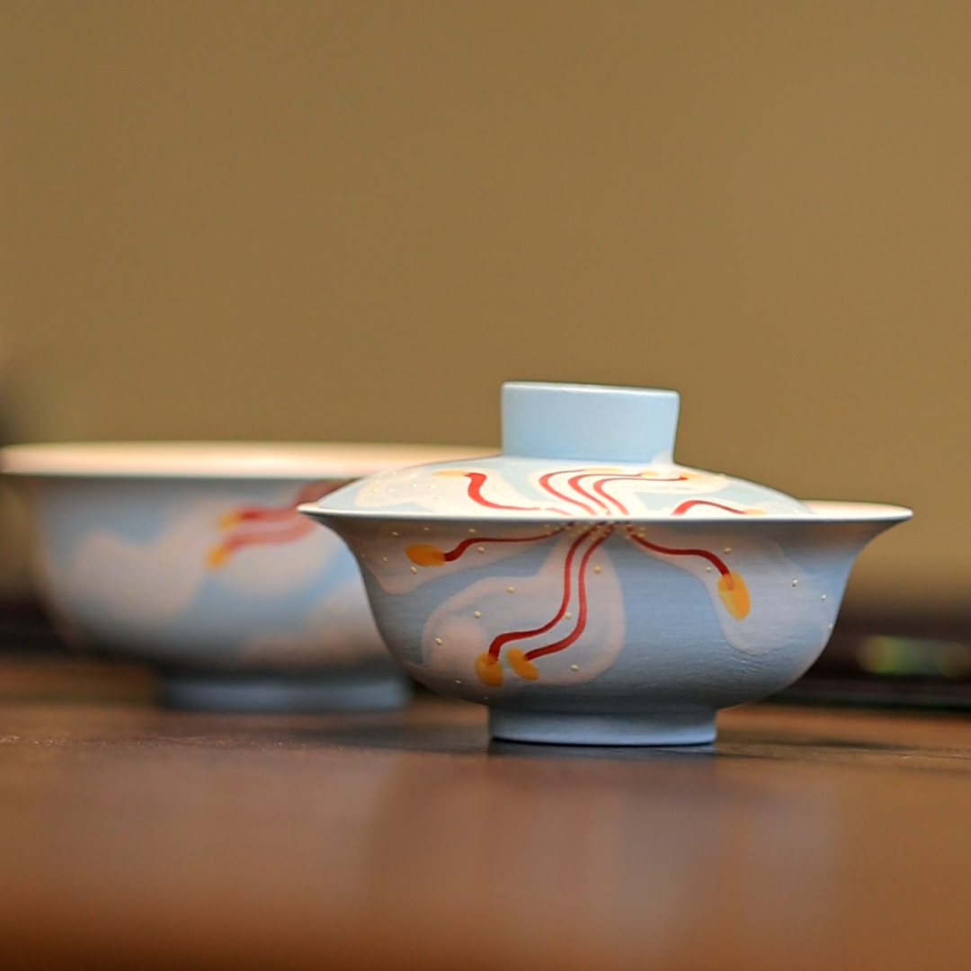 【陶珊居】牧渔-蓝百合叠叠乐【盖碗100ml-杯子50ml】