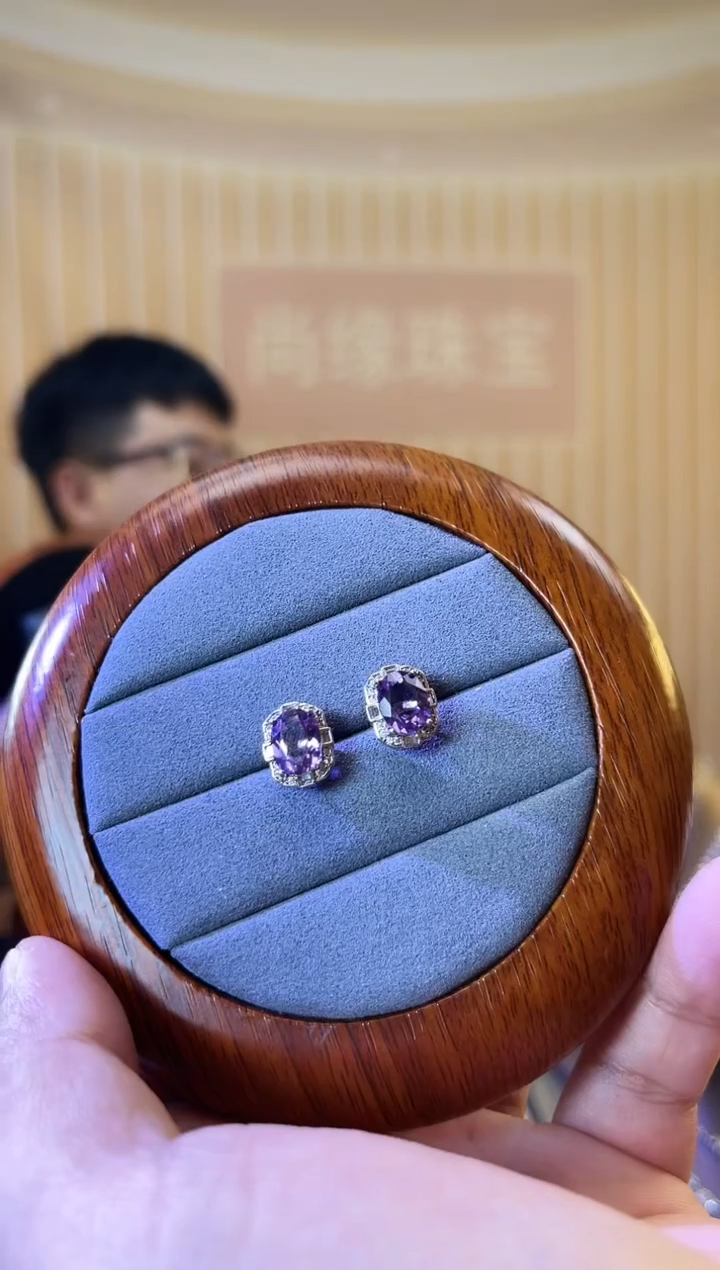 银S925镶嵌耳钉紫晶紫水晶拍2份