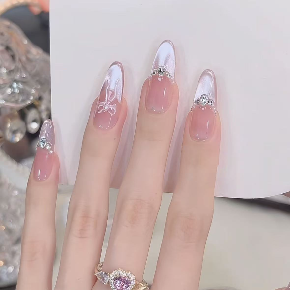 【初恋白月光】时尚清新纯欲高级感初秋中长款成品穿戴甲美甲