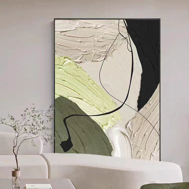 客厅挂画极简主义绿色沙发背景墙落地装饰画森系墙画线条80120