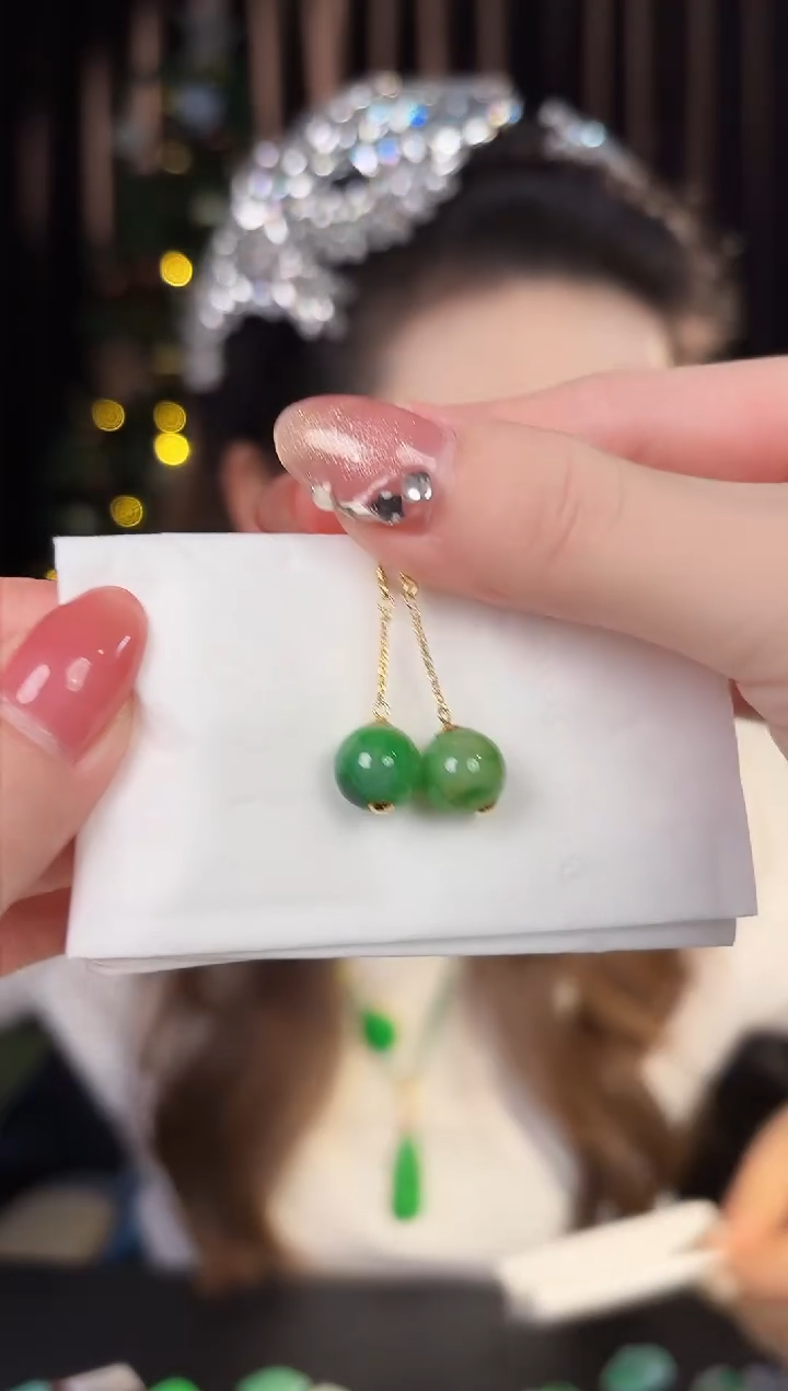 【闪购商品】翡翠耳饰18K金镶嵌缅料A货/支持复检/一件1