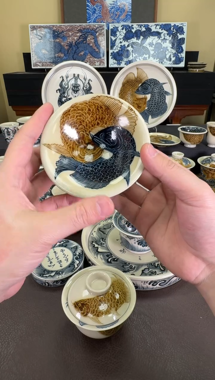 【闪购商品】二号釉金龙鱼斗笠杯