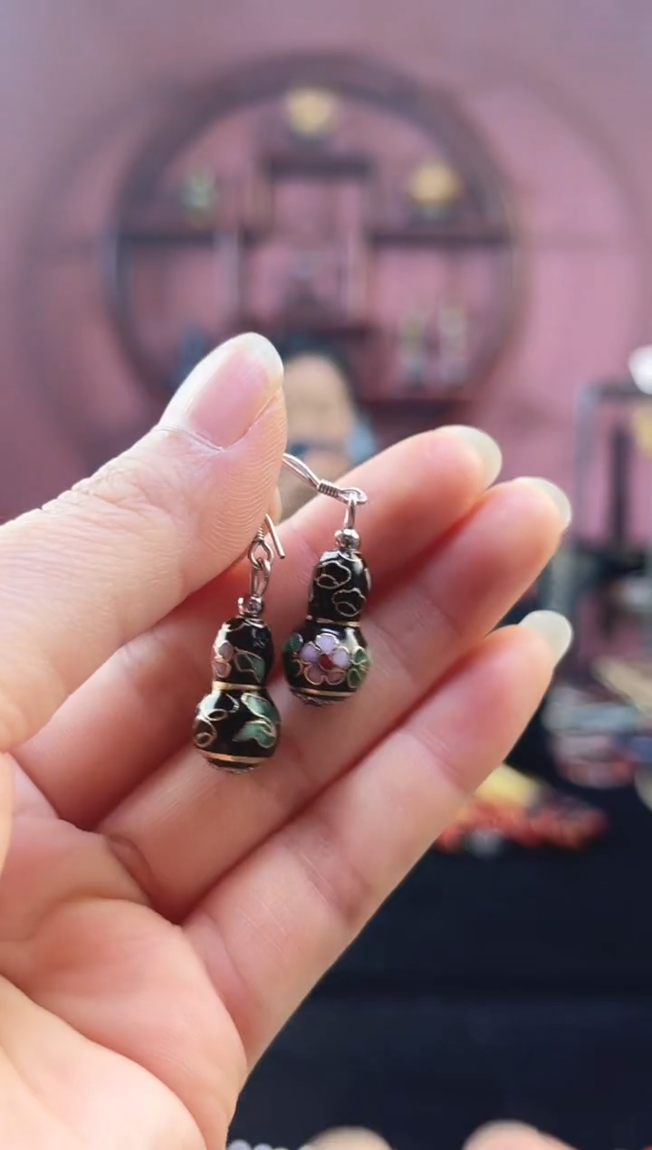 非遗 景泰蓝耳饰 葫芦 黑色