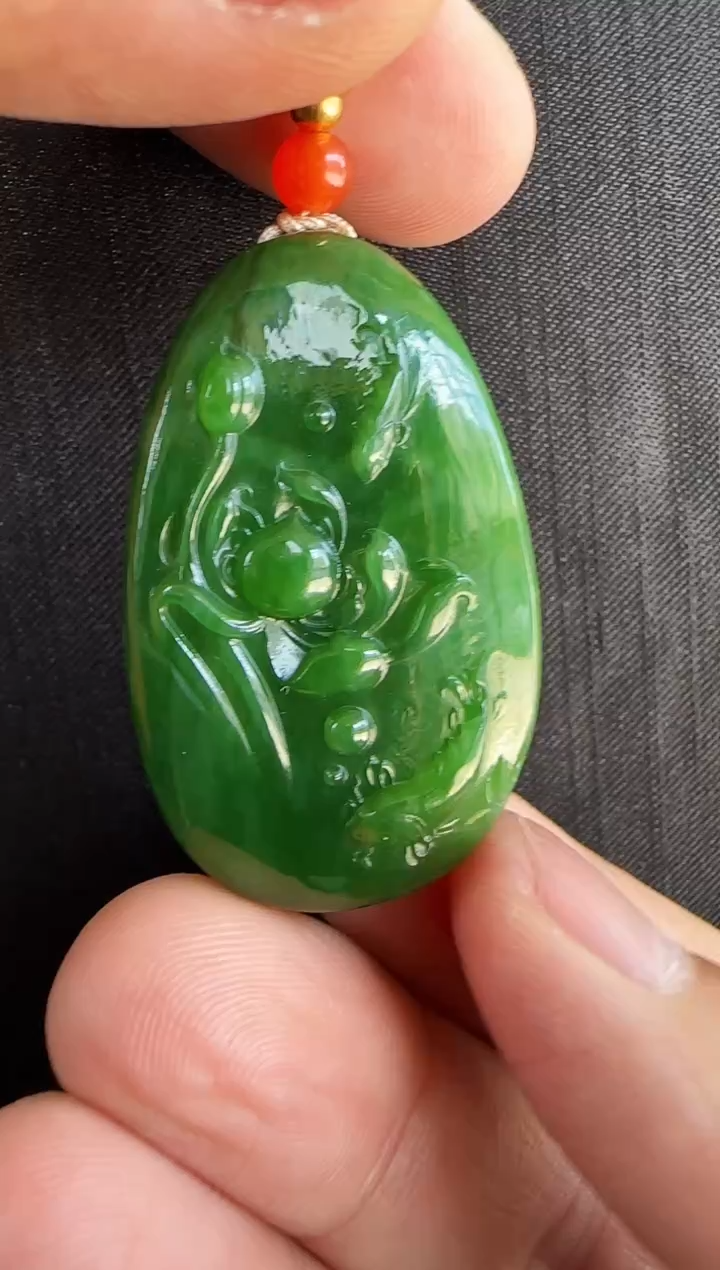 【闪购商品】和田玉（碧玉）吊坠未镶嵌鱼戏莲花 多样性发一
