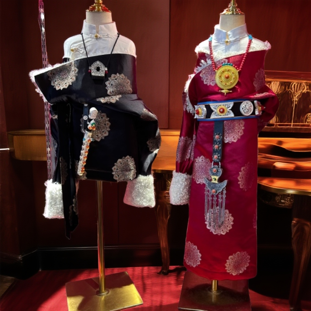 儿童冬季加绒缎面藏袍#男女同款#儿童新款藏袍