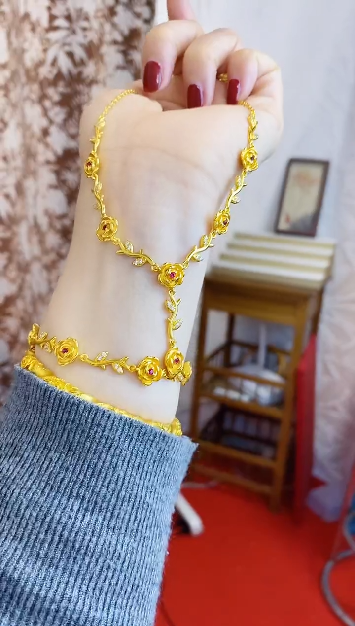 合金无004玫瑰花套链