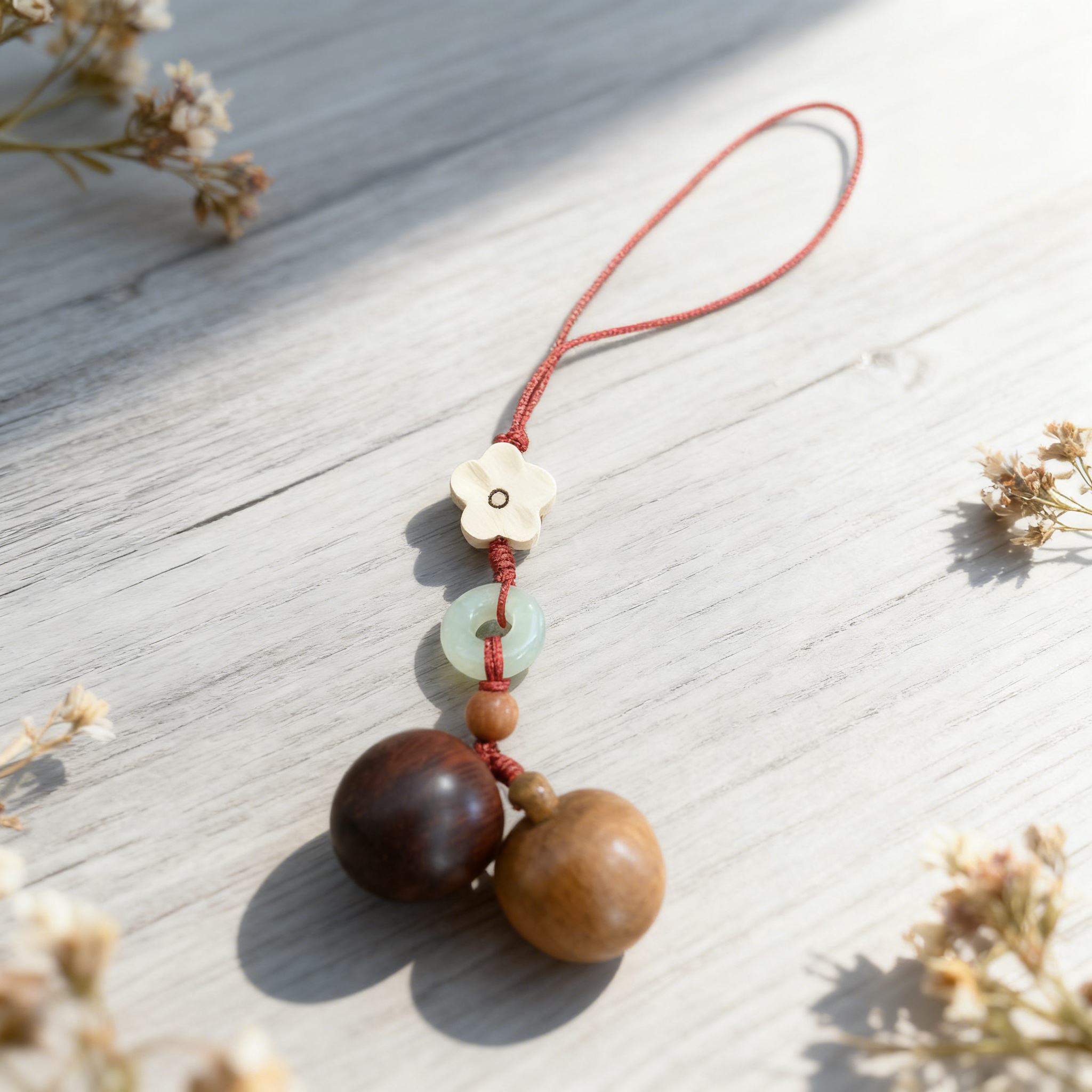 指尖木艺-双苹果手机链钥匙扣包包挂