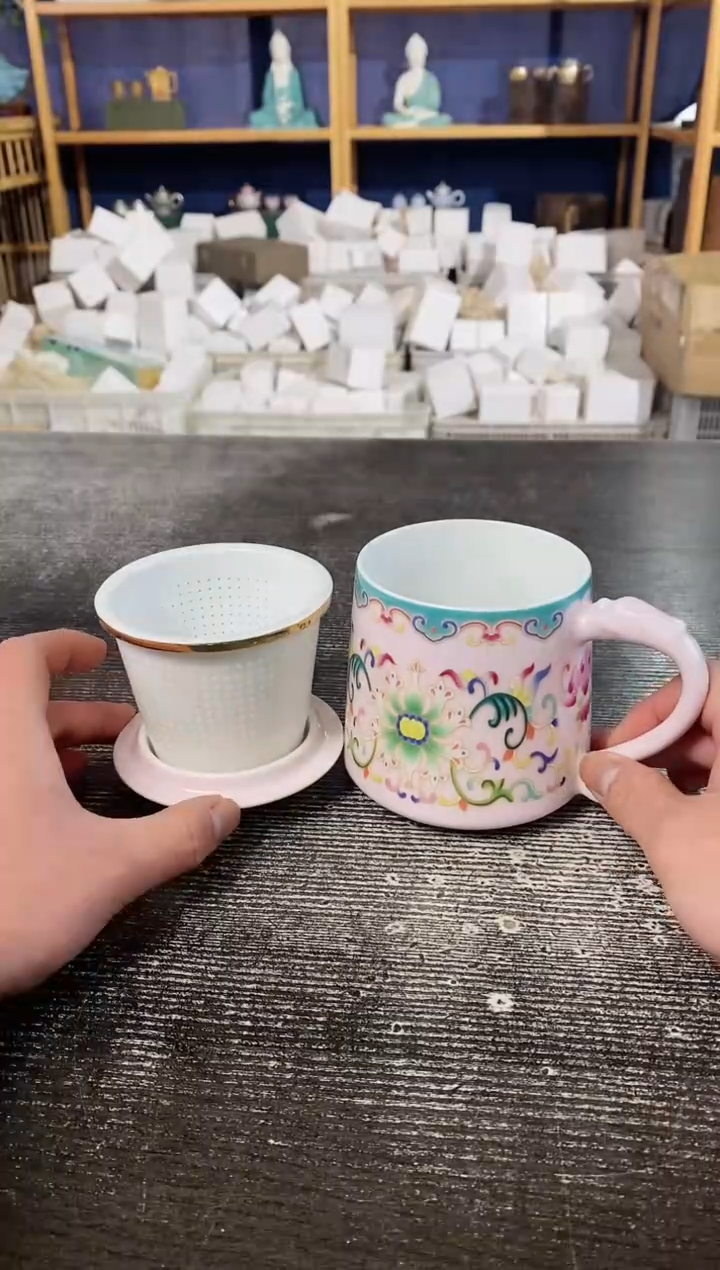 【闪购商品】其他京隆堂缠枝莲粉色办公杯