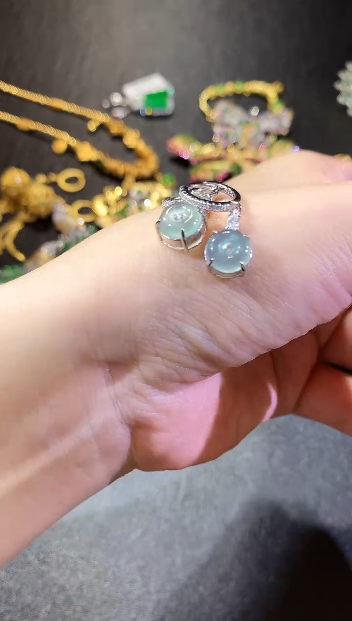 【闪购商品】翡翠耳饰银S925镶嵌224耳饰（多样性发货一件